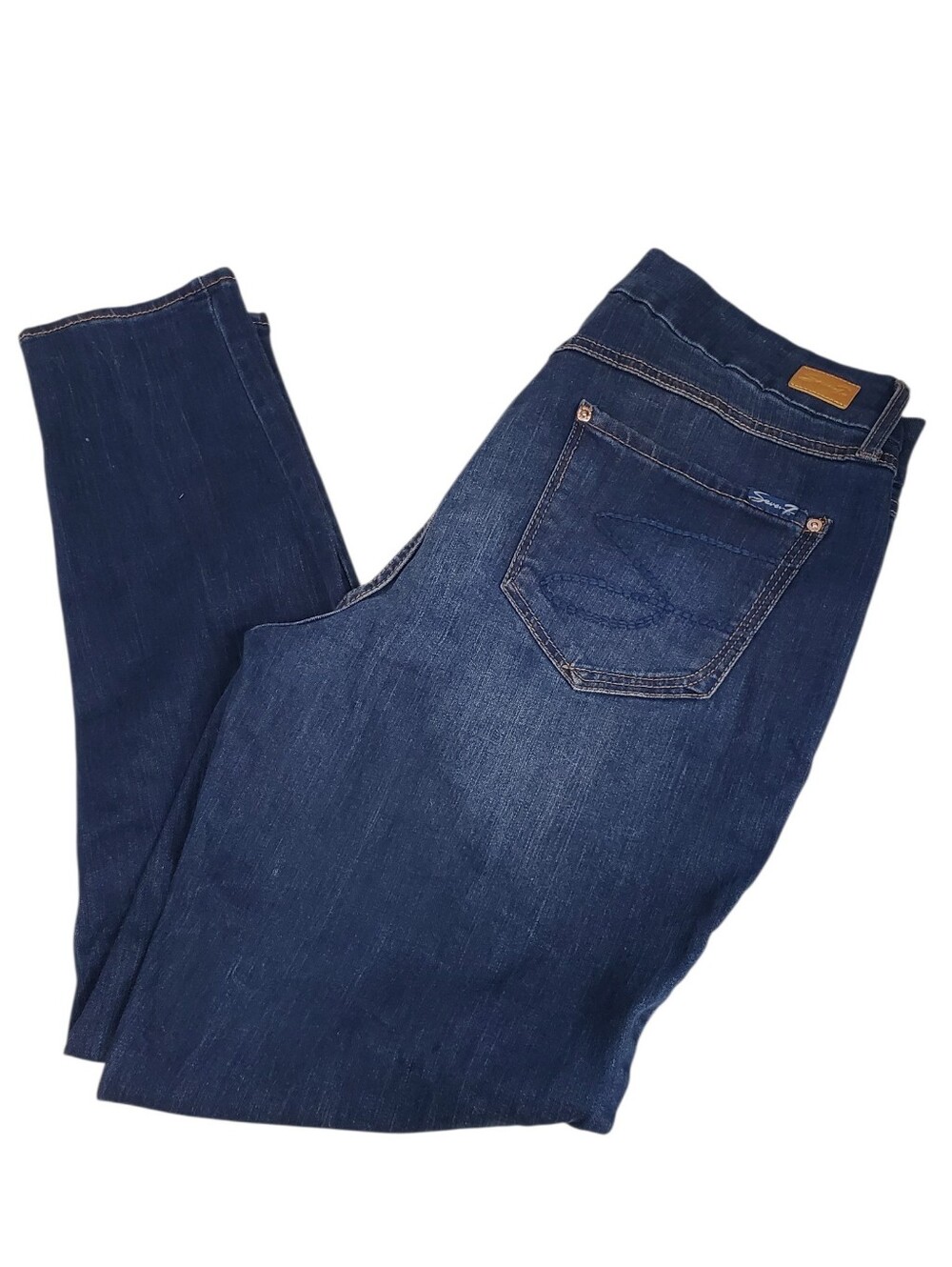 Office Siren Preppy Seven7 Tummyless Skinny Dark Denim Jeans 12 Stretch High